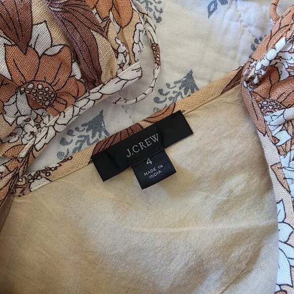 J.Crew Women’s 4 Linen Floral Puff Sleeve Mini Dress Boho Cottagecore Button Up - Picture 12 of 16